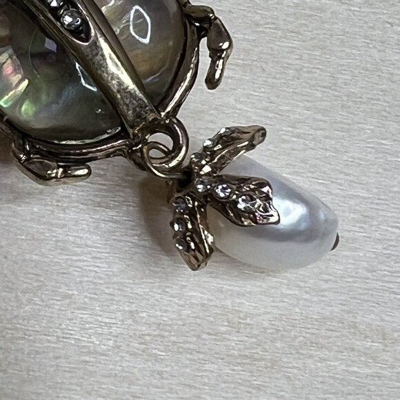 Scarab Beetle Earrings - Abalone Large Statement Jewelry Rhinestone Faux Pearl - Picture 7 of 8